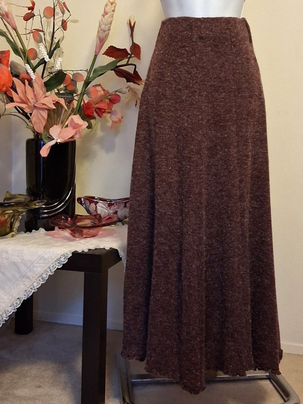 New Burgundy Wine-red Midi Skirt Soft Warm Stretch Fall Winter Quality Skirts 10